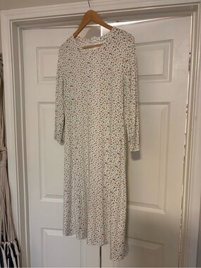 Women’s Cream Floral Midi Dress with Multicolor Print